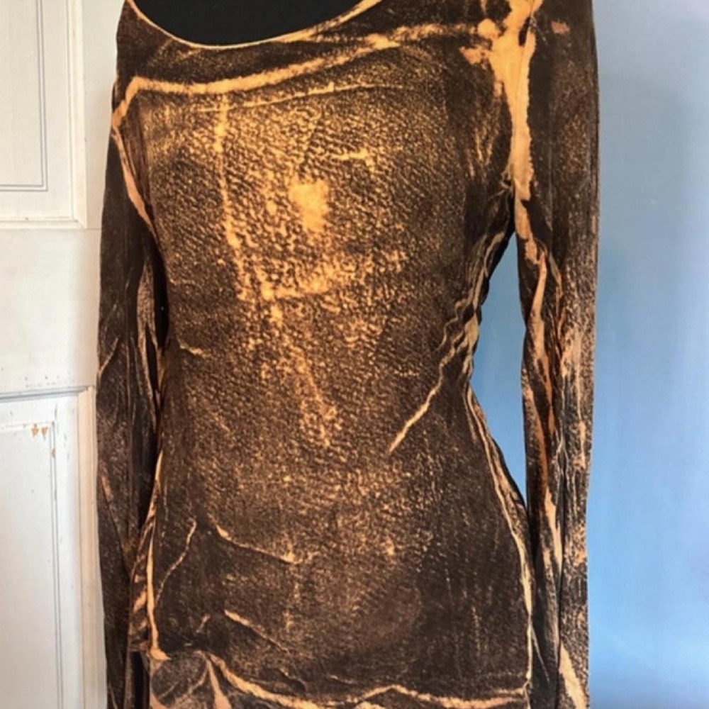 Wearables Y2K Acid Wash Asymmetrical Tiered Long Sleeve Top Brown Medium 12524W